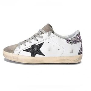 GOLDEN GOOSE BLACK AND PURPLE SPARKLY SUPERSTARS